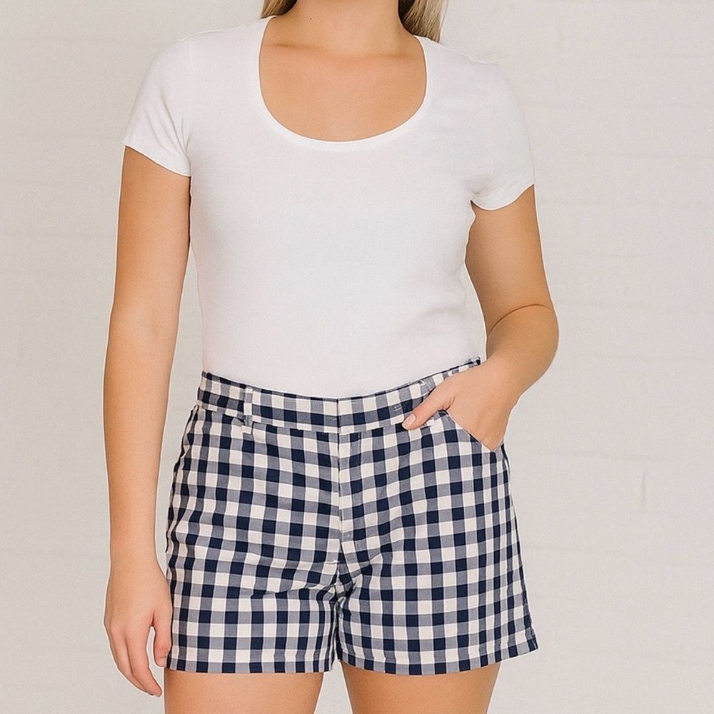 J. Crew Women's Checkered Chino Shorts Blue &‎ White Size 32